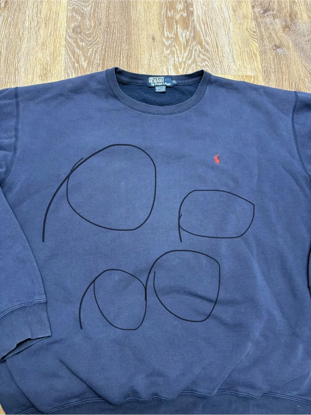 Ralph Lauren Navy Crewneck Sweatshirt with Red Pony Logo